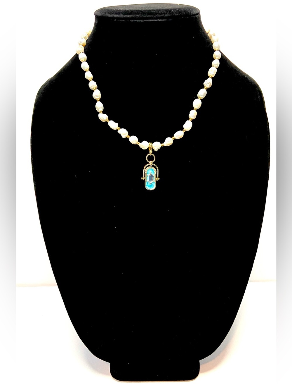 Fresh water Pearl Necklace with Blue Pendant — Women Jewelry - Picture 3 of 4